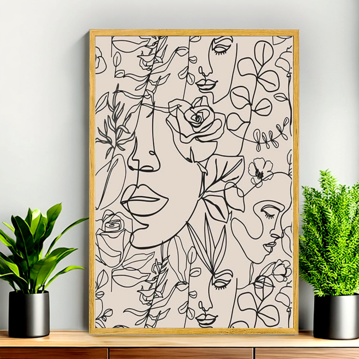 12x18 Neutral Abstract Framed Wall Art – Minimalist Line Art for Office or Studio | Liberty Signs #M3010