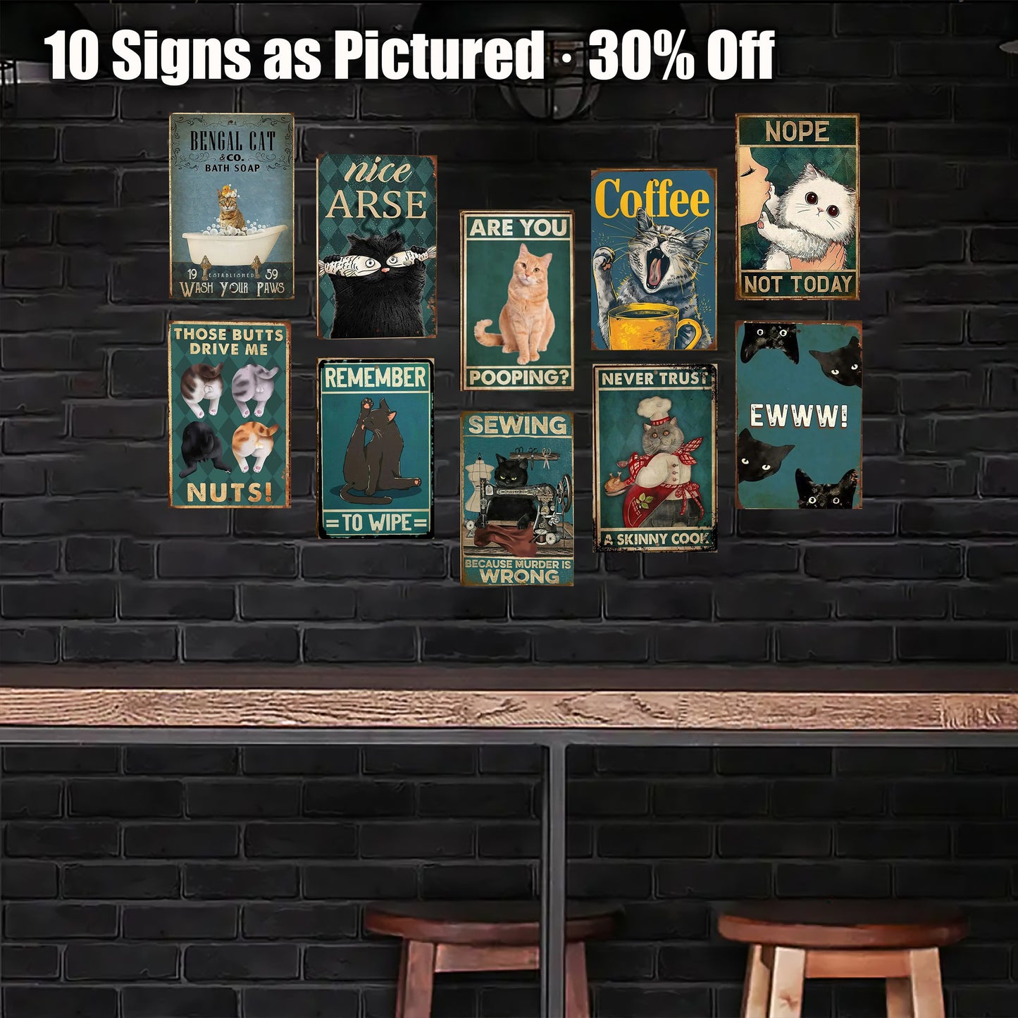 8x12 Cute Cat Metal Sign – Retro Tin Wall Art for Cat Lovers & Kitchens (1/3/6/10 Pieces) | Liberty Signs #ZH2016