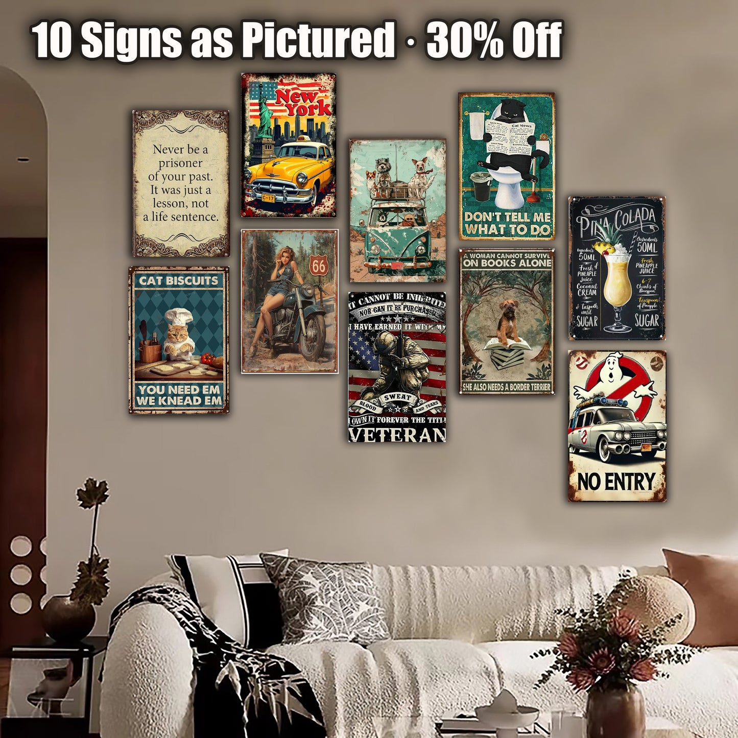 8x12 Cute Cat Metal Sign – Retro Tin Wall Art for Cat Lovers & Kitchens (1/3/6/10 Pieces) | Liberty Signs #ZH2317