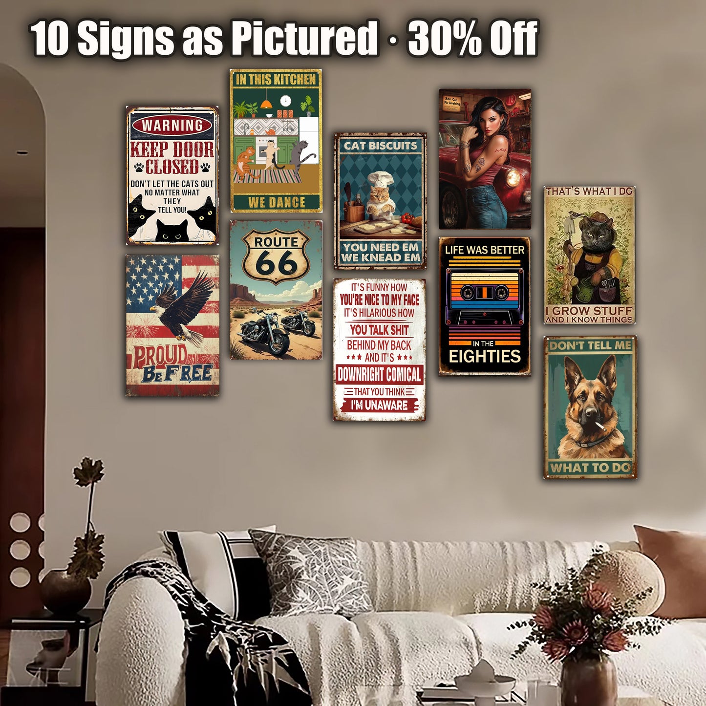 8x12 Cute Cat Metal Sign – Retro Tin Wall Art for Cat Lovers & Kitchens (1/3/6/10 Pieces) | Liberty Signs #ZH2283