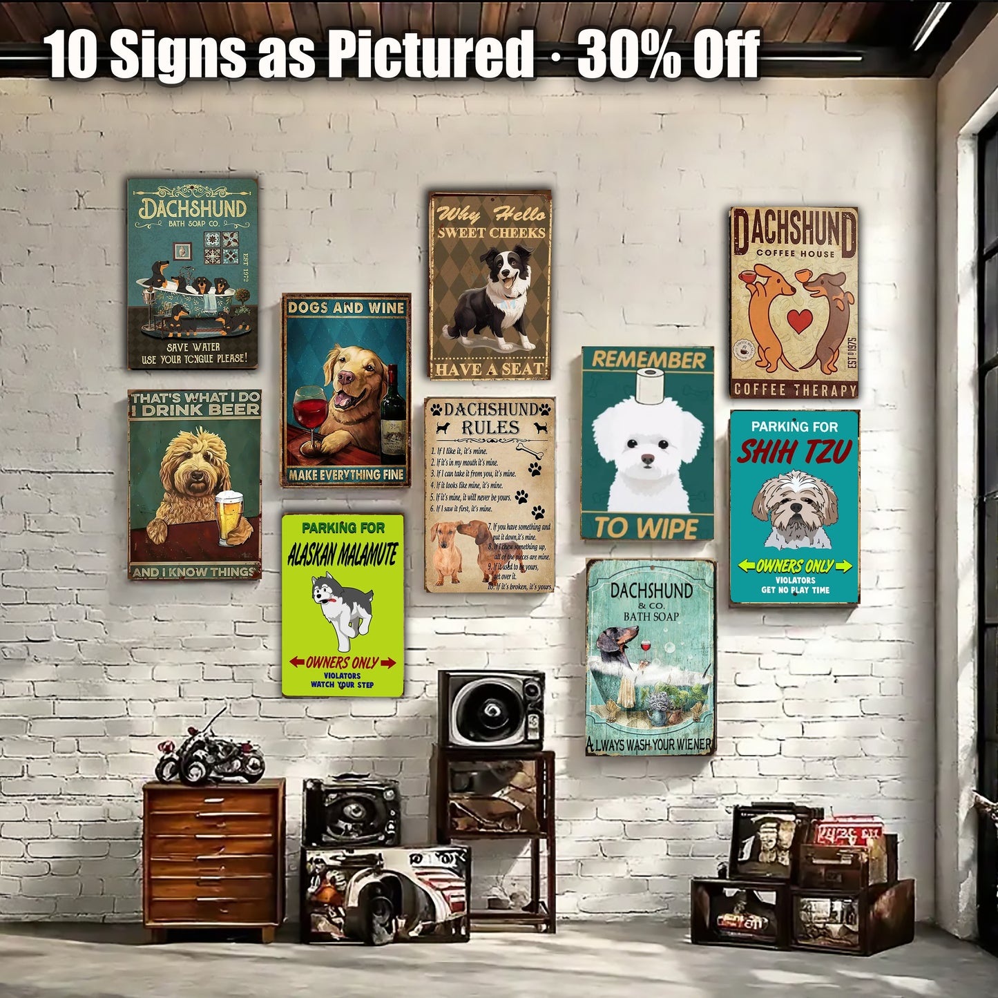 8x12 Funny Dog Metal Sign – Vintage Tin Wall Art for Pet Lovers & Homes (1/3/6/10 Pieces) | Liberty Signs #ZH1024