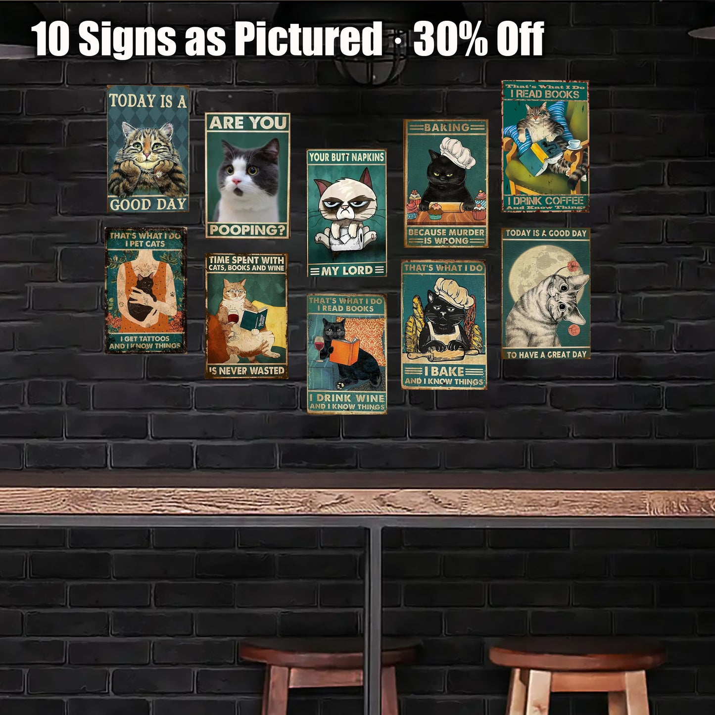 8x12 Cute Cat Metal Sign – Retro Tin Wall Art for Cat Lovers & Kitchens (1/3/6/10 Pieces) | Liberty Signs #ZH2043