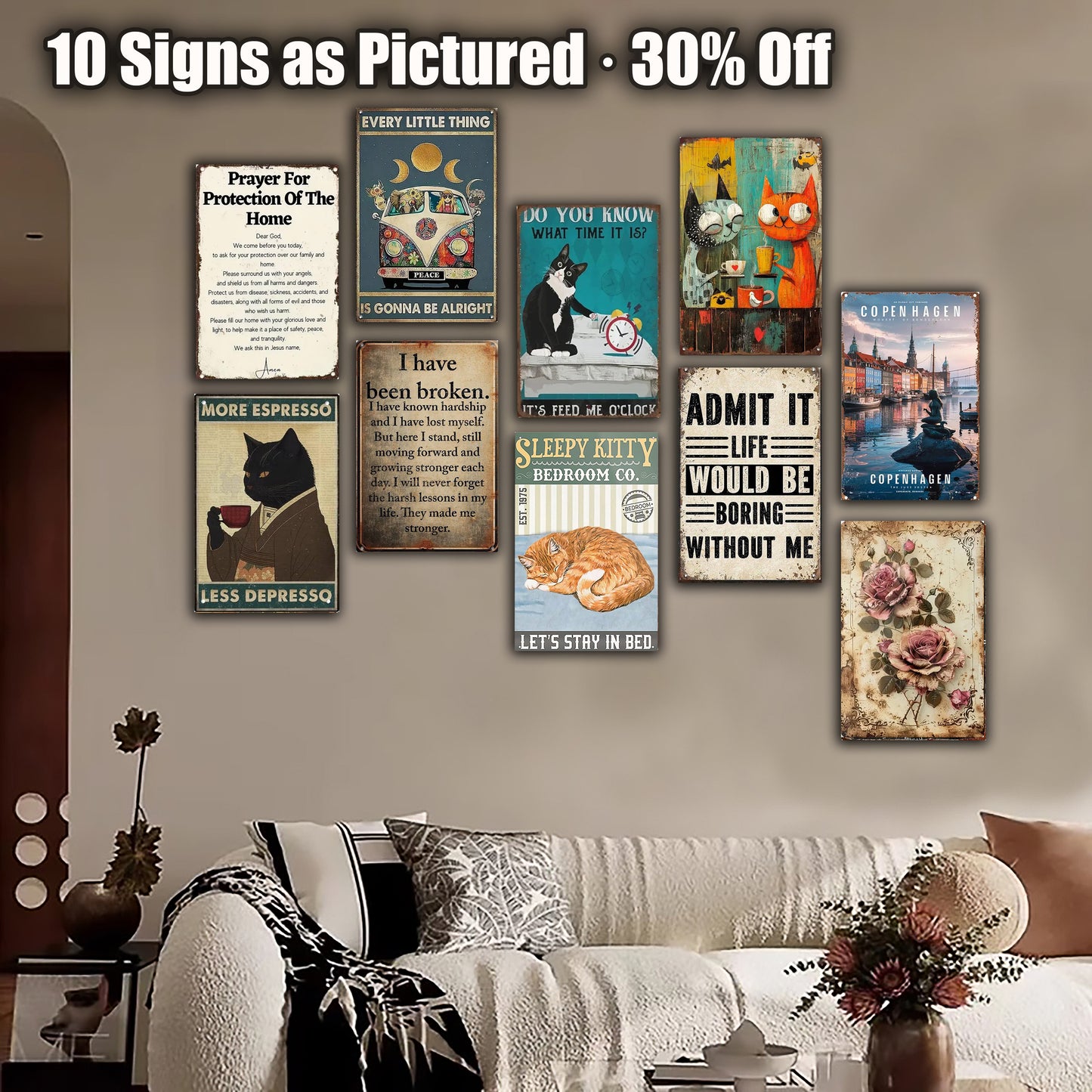 8x12 Farmhouse Metal Sign – Rustic Tin Wall Art with Barn & Animals(1/3/6/10 Pieces) | Liberty Signs #ZH7202
