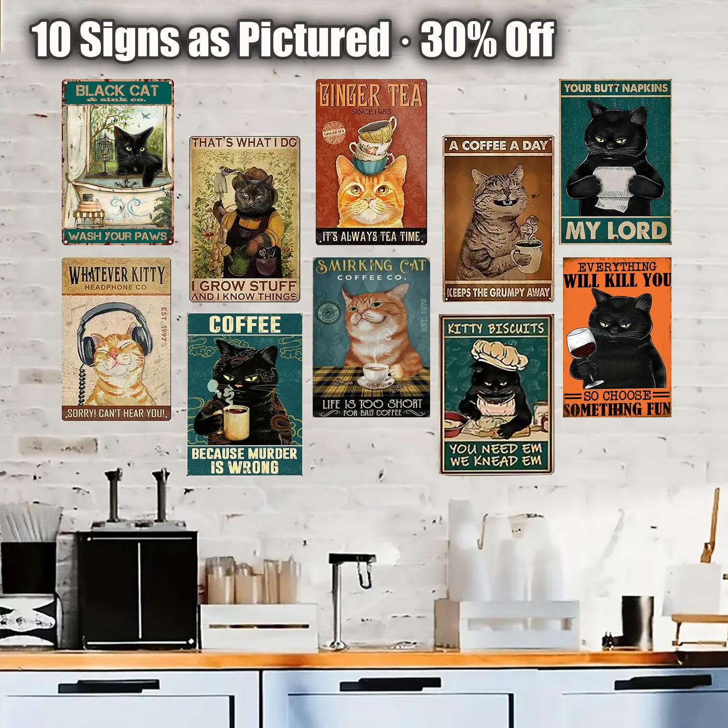 8x12 Cute Cat Metal Sign – Retro Tin Wall Art for Cat Lovers & Kitchens (1/3/6/10 Pieces) | Liberty Signs #2255