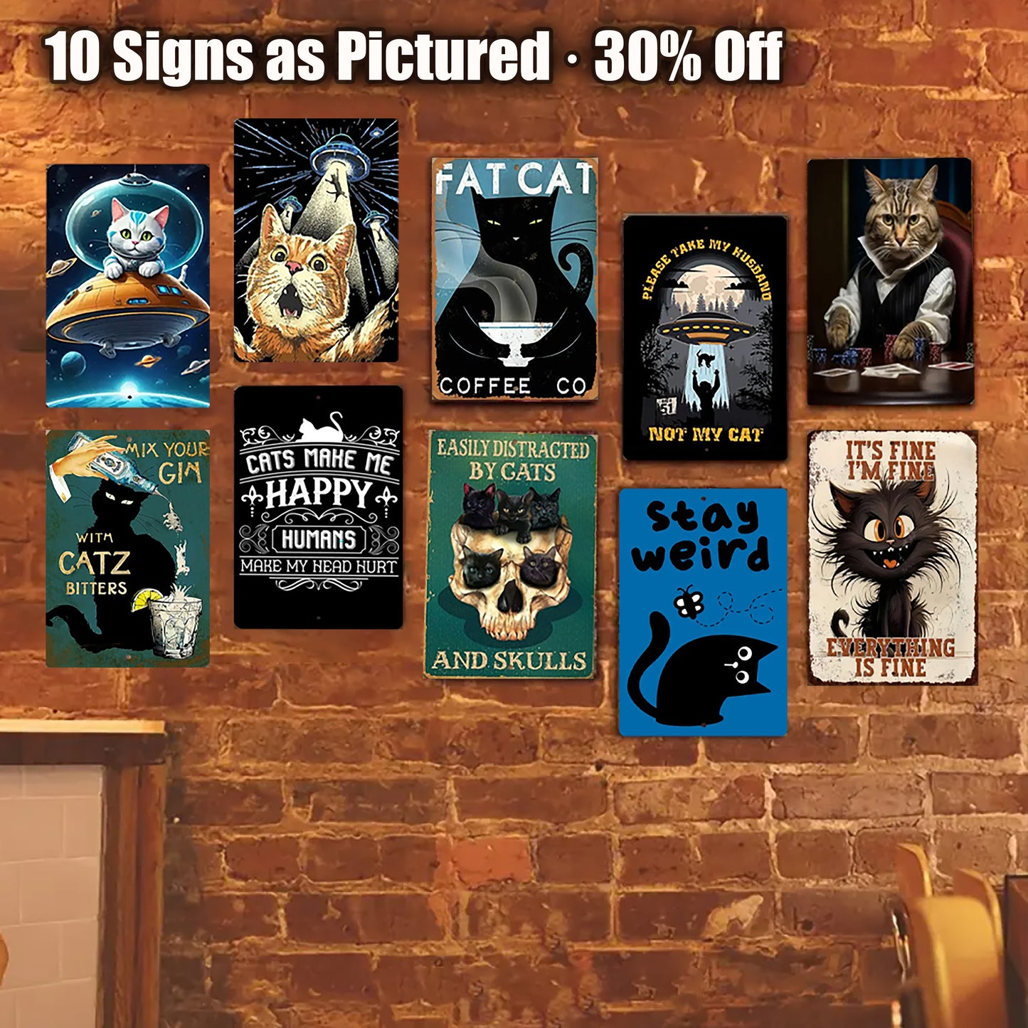 8x12 Cute Cat Metal Sign – Retro Tin Wall Art for Cat Lovers & Kitchens (1/3/6/10 Pieces)| Liberty Signs #ZH2204