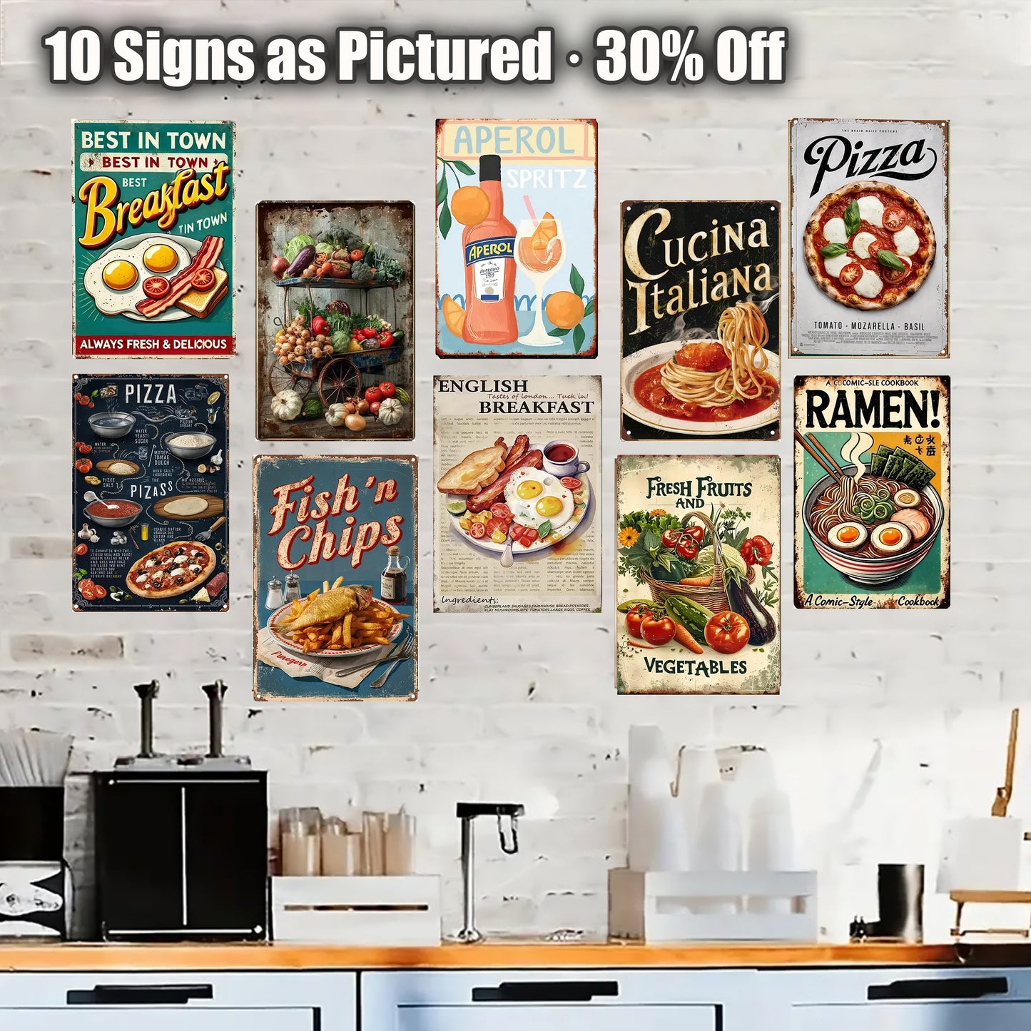 8x12 Kitchen Metal Sign – Coffee & Recipe Tin Wall Decor for Homes (1/3/6/10 Pieces)| Liberty Signs #ZH8014