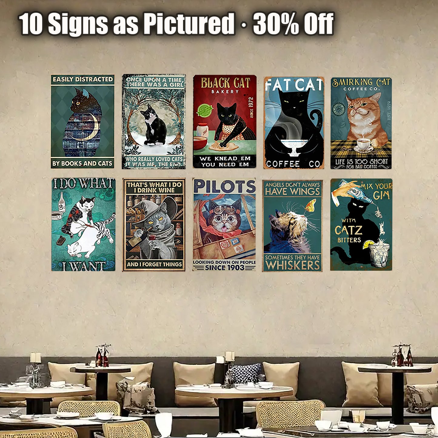 8x12 Cute Cat Metal Sign – Retro Tin Wall Art for Cat Lovers & Kitchens (1/3/6/10 Pieces) | Liberty Signs #ZH2223