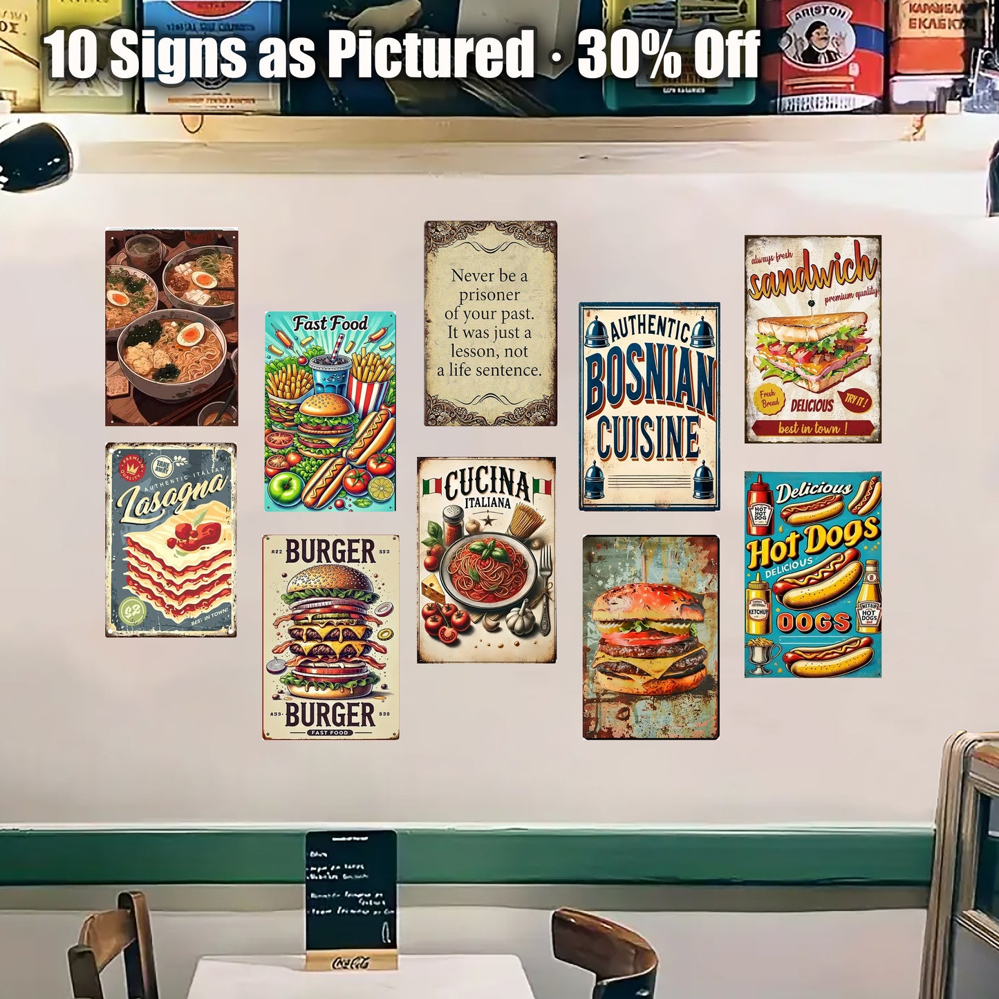 8x12 Kitchen Metal Sign – Coffee & Recipe Tin Wall Decor for Homes (1/3/6/10 Pieces) | Liberty Signs #ZH8029