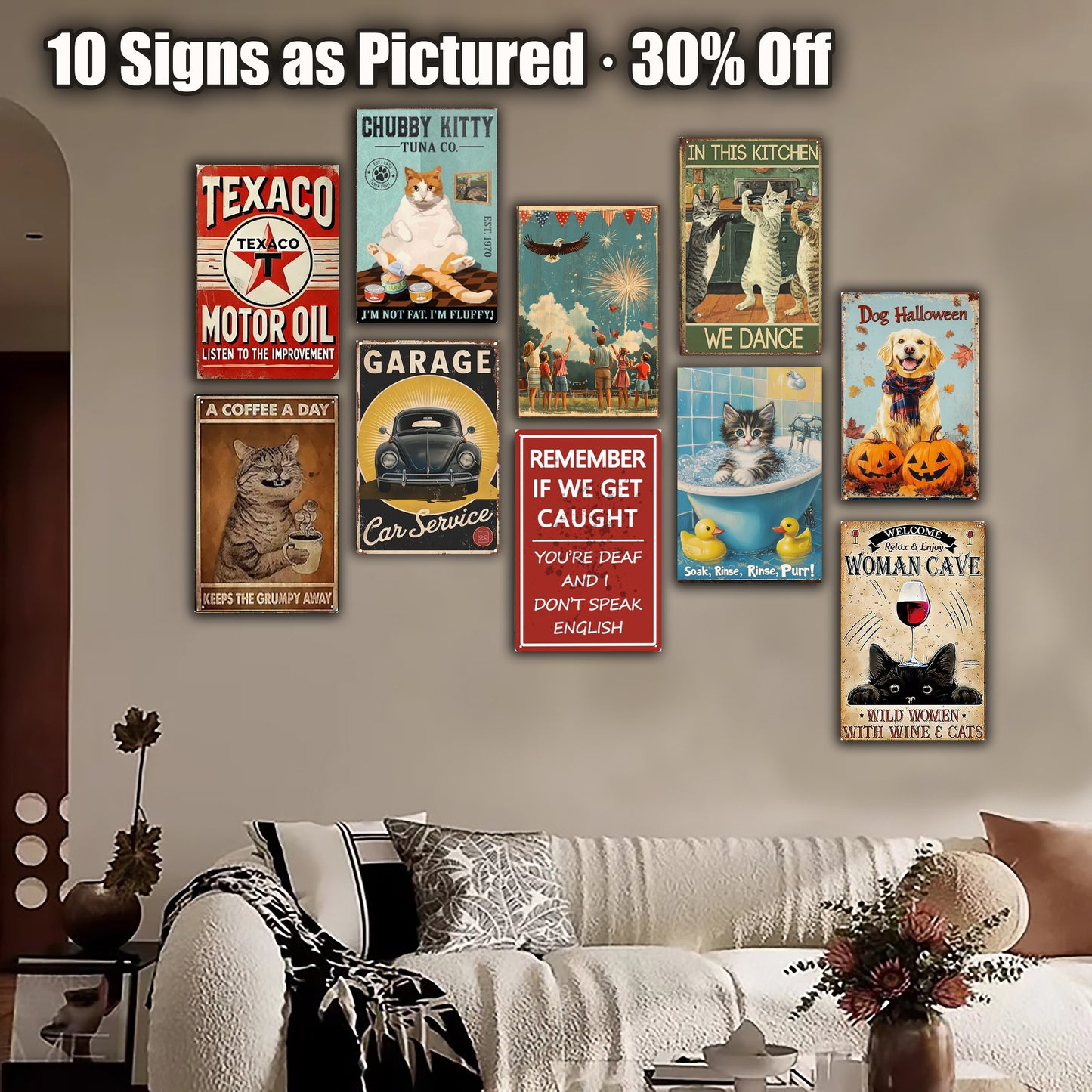 8x12 Cute Cat Metal Sign – Retro Tin Wall Art for Cat Lovers & Kitchens(1/3/6/10 Pieces) | Liberty Signs #ZH2298