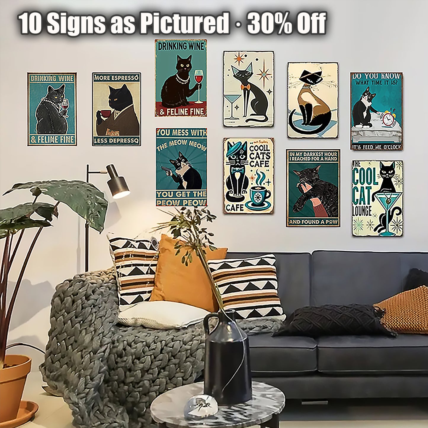 8x12 Cute Cat Metal Sign – Retro Tin Wall Art for Cat Lovers & Kitchens(1/3/6/10 Pieces) | Liberty Signs #2222