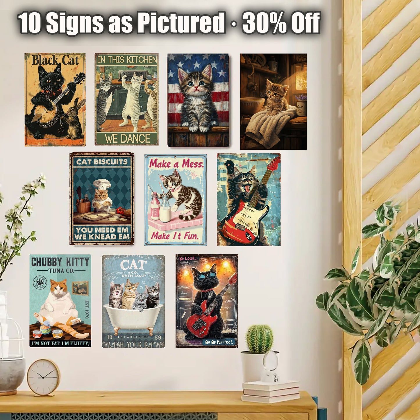 8x12 Cute Cat Metal Sign – Retro Tin Wall Art for Cat Lovers & Kitchens (1/3/6/10 Pieces)| Liberty Signs #ZH2247