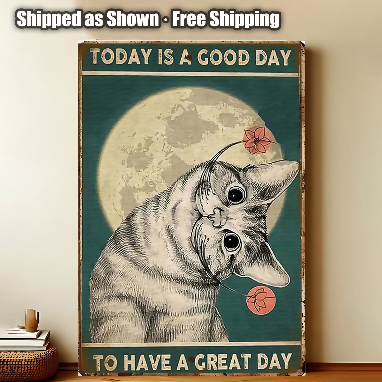 8x12 Cute Cat Metal Sign – Retro Tin Wall Art for Cat Lovers & Kitchens (1/3/6/10 Pieces) | Liberty Signs #ZH2043