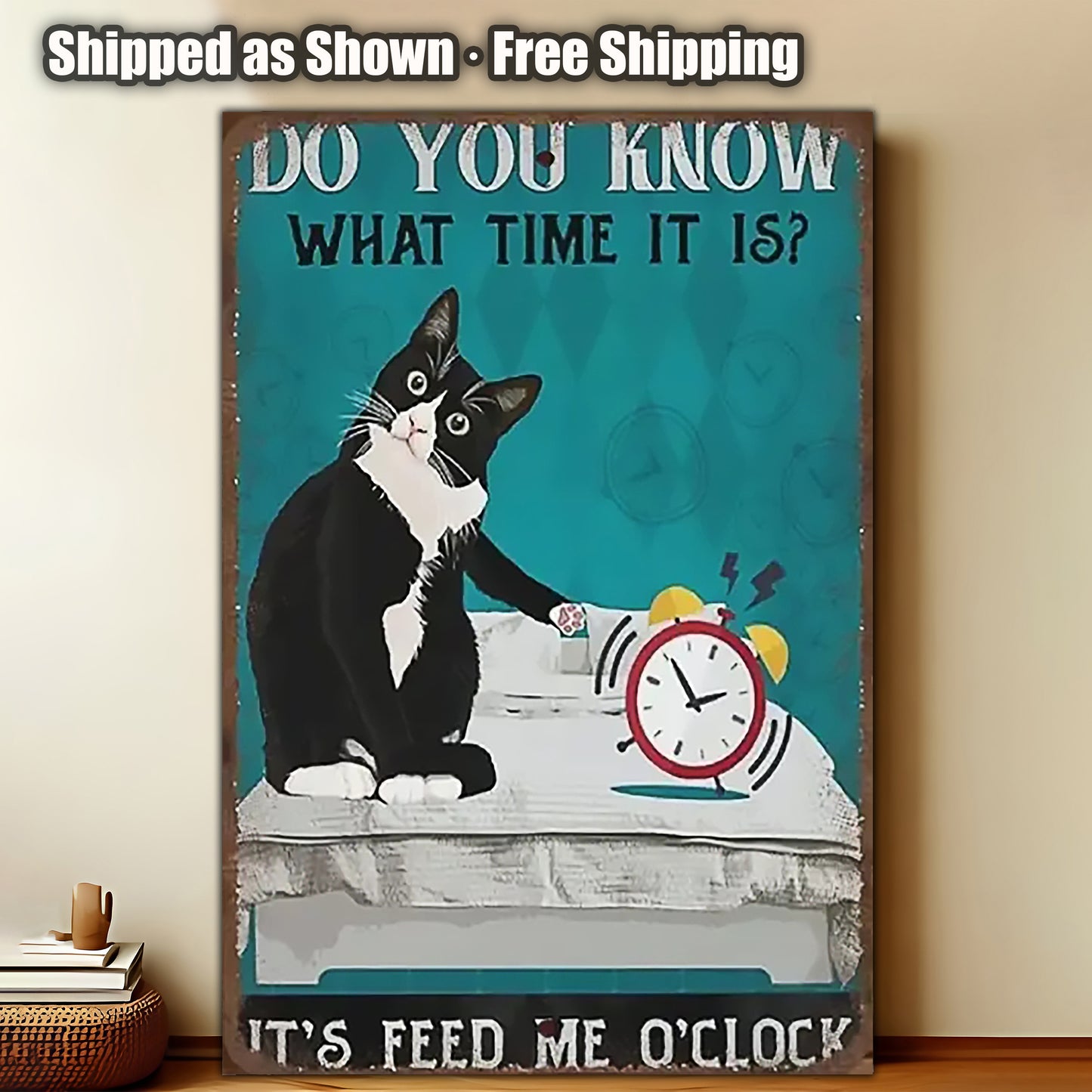 8x12 Cute Cat Metal Sign – Retro Tin Wall Art for Cat Lovers & Kitchens(1/3/6/10 Pieces) | Liberty Signs #2222