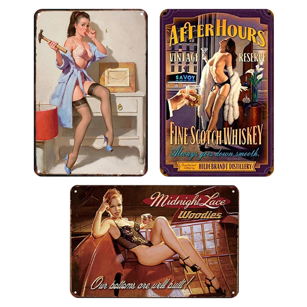8x12 Pin-Up Girl Metal Sign – Retro Tin Wall Art for Garage & Bar Decor | Liberty Signs #ZH3003