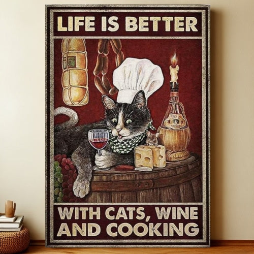 8x12 Cute Cat Metal Sign – Retro Tin Wall Art for Cat Lovers & Kitchens | Liberty Signs #2299