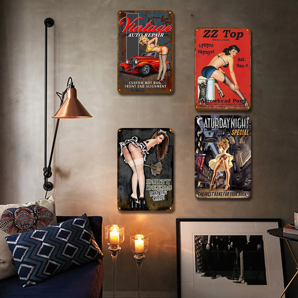 8x12 Pin-Up Girl Metal Sign – Retro Tin Wall Art for Garage & Bar Decor | Liberty Signs #ZH3004