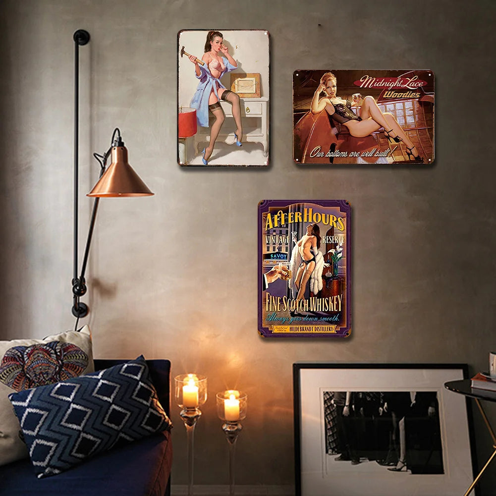 8x12 Pin-Up Girl Metal Sign – Retro Tin Wall Art for Garage & Bar Decor | Liberty Signs #ZH3003