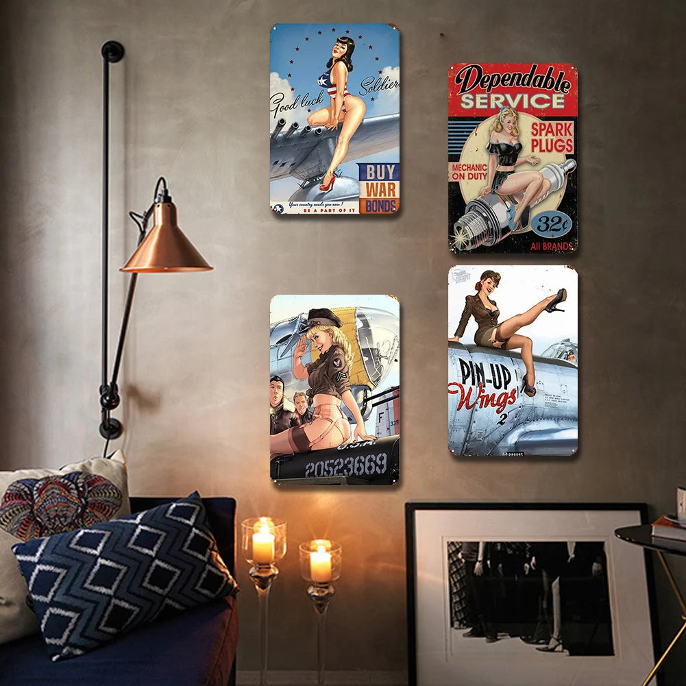 8x12 Pin-Up Girl Metal Sign – Retro Tin Wall Art for Garage & Bar Decor | Liberty Signs #ZH3005
