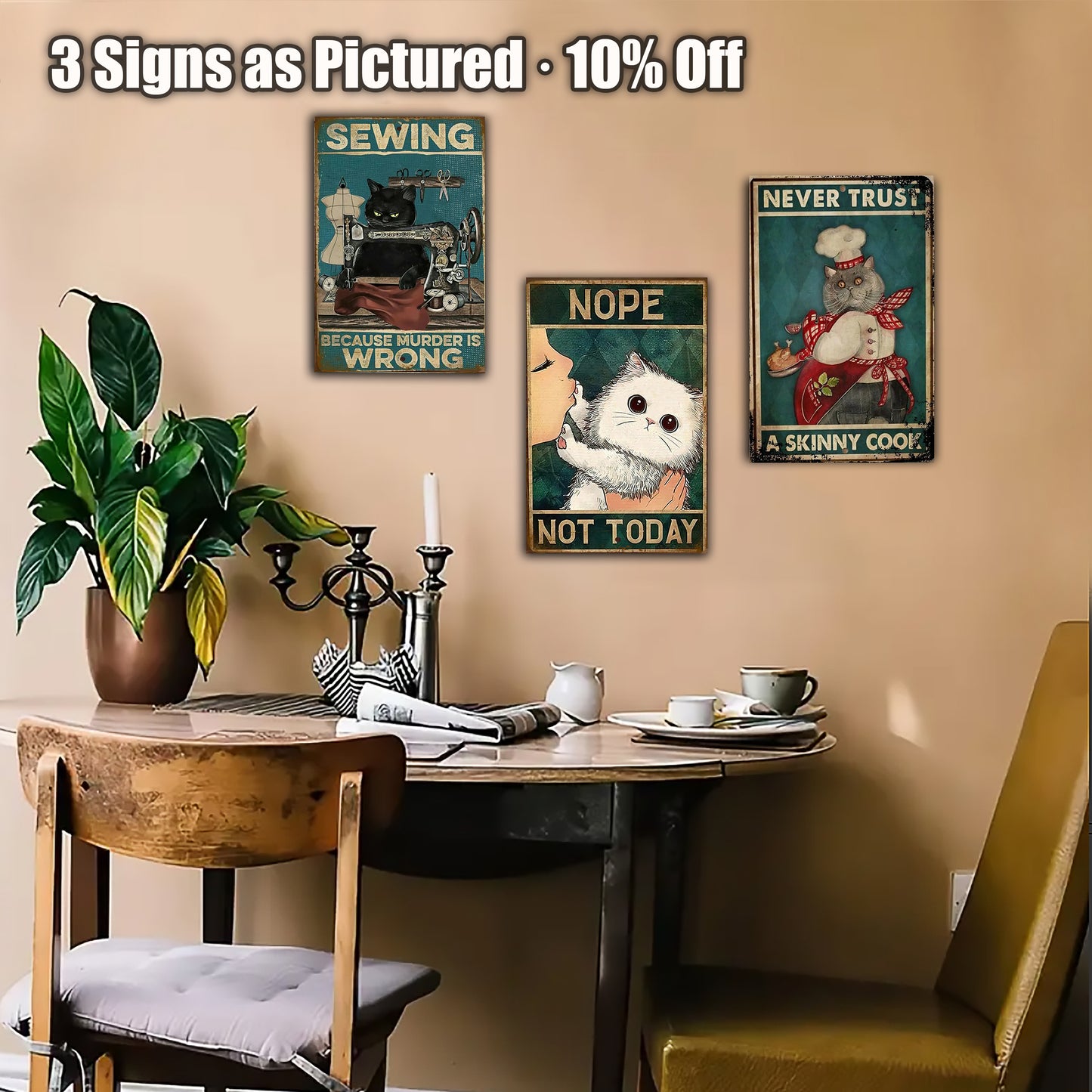 8x12 Cute Cat Metal Sign – Retro Tin Wall Art for Cat Lovers & Kitchens (1/3/6/10 Pieces) | Liberty Signs #ZH2016