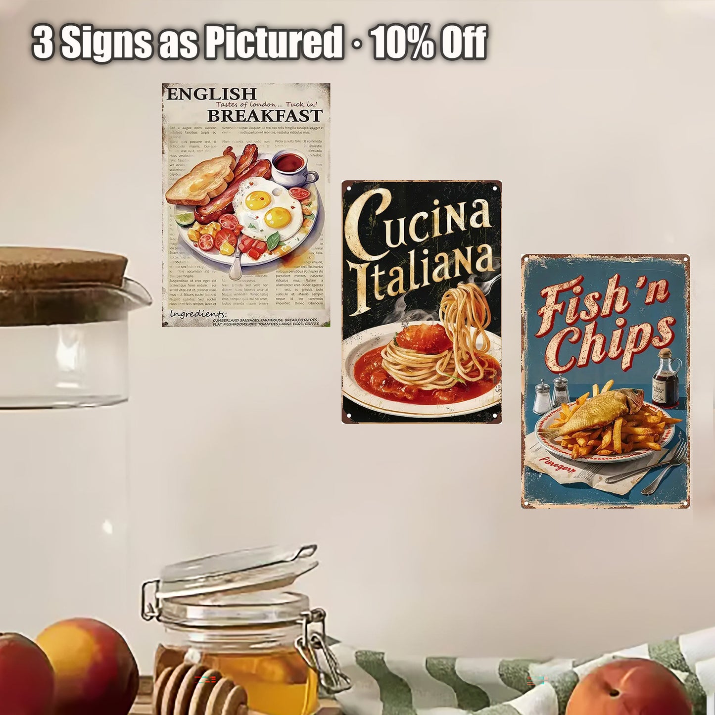 8x12 Kitchen Metal Sign – Coffee & Recipe Tin Wall Decor for Homes (1/3/6/10 Pieces)| Liberty Signs #ZH8014