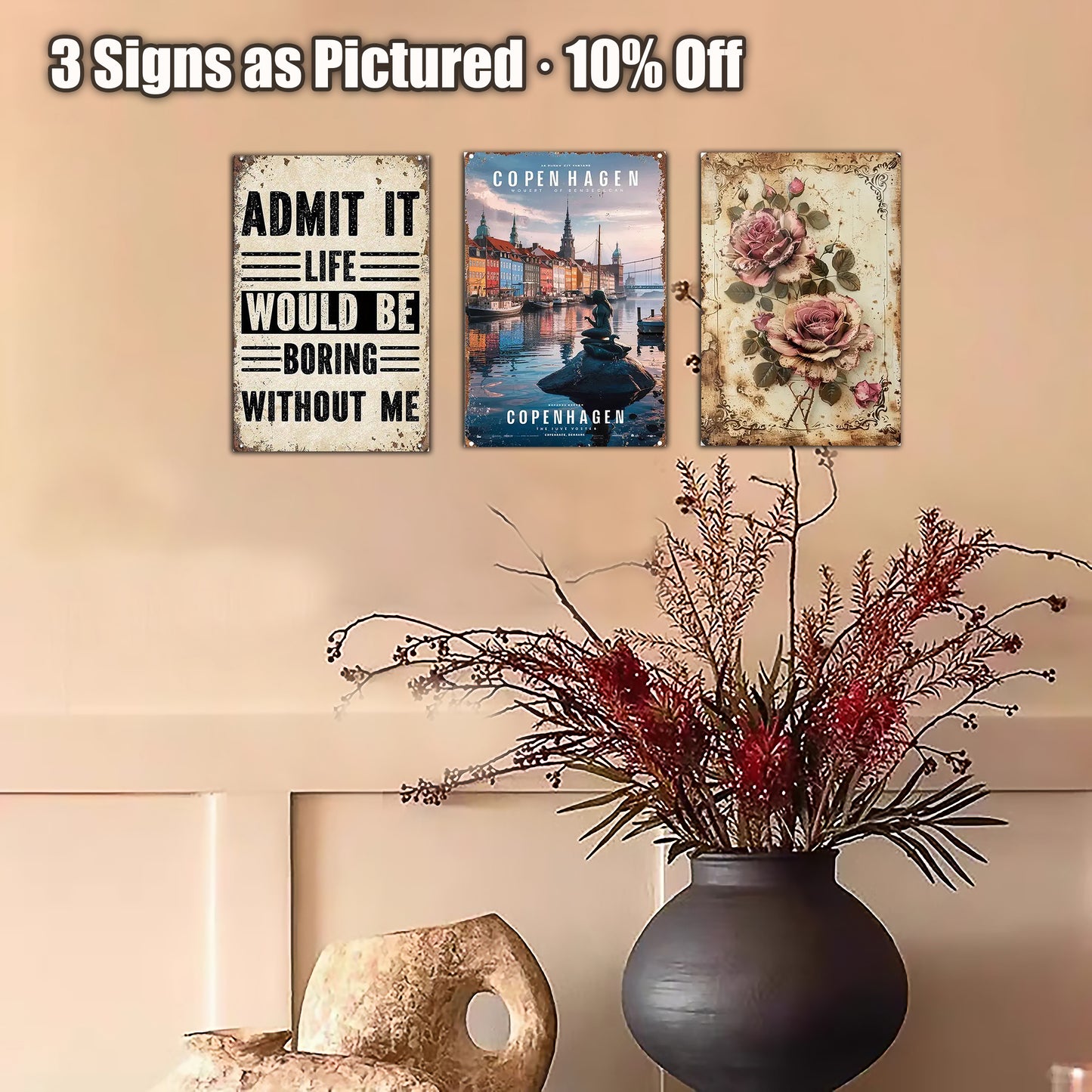 8x12 Farmhouse Metal Sign – Rustic Tin Wall Art with Barn & Animals(1/3/6/10 Pieces) | Liberty Signs #ZH7202