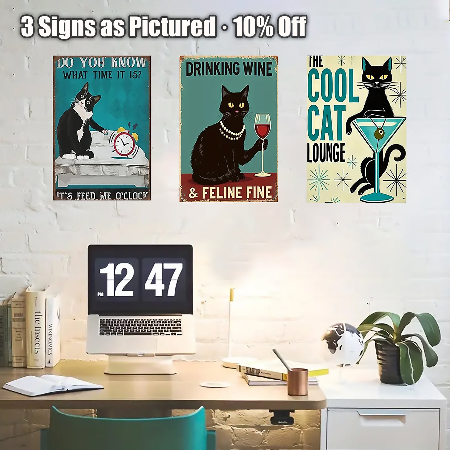 8x12 Cute Cat Metal Sign – Retro Tin Wall Art for Cat Lovers & Kitchens(1/3/6/10 Pieces) | Liberty Signs #2222