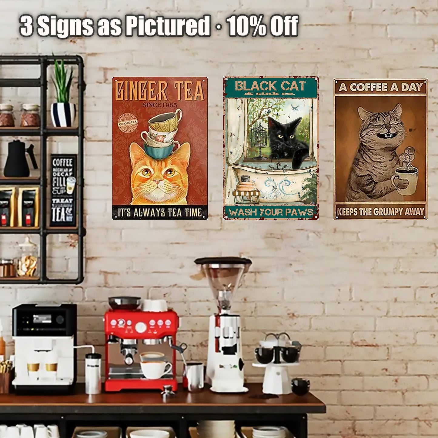 8x12 Cute Cat Metal Sign – Retro Tin Wall Art for Cat Lovers & Kitchens (1/3/6/10 Pieces) | Liberty Signs #2255