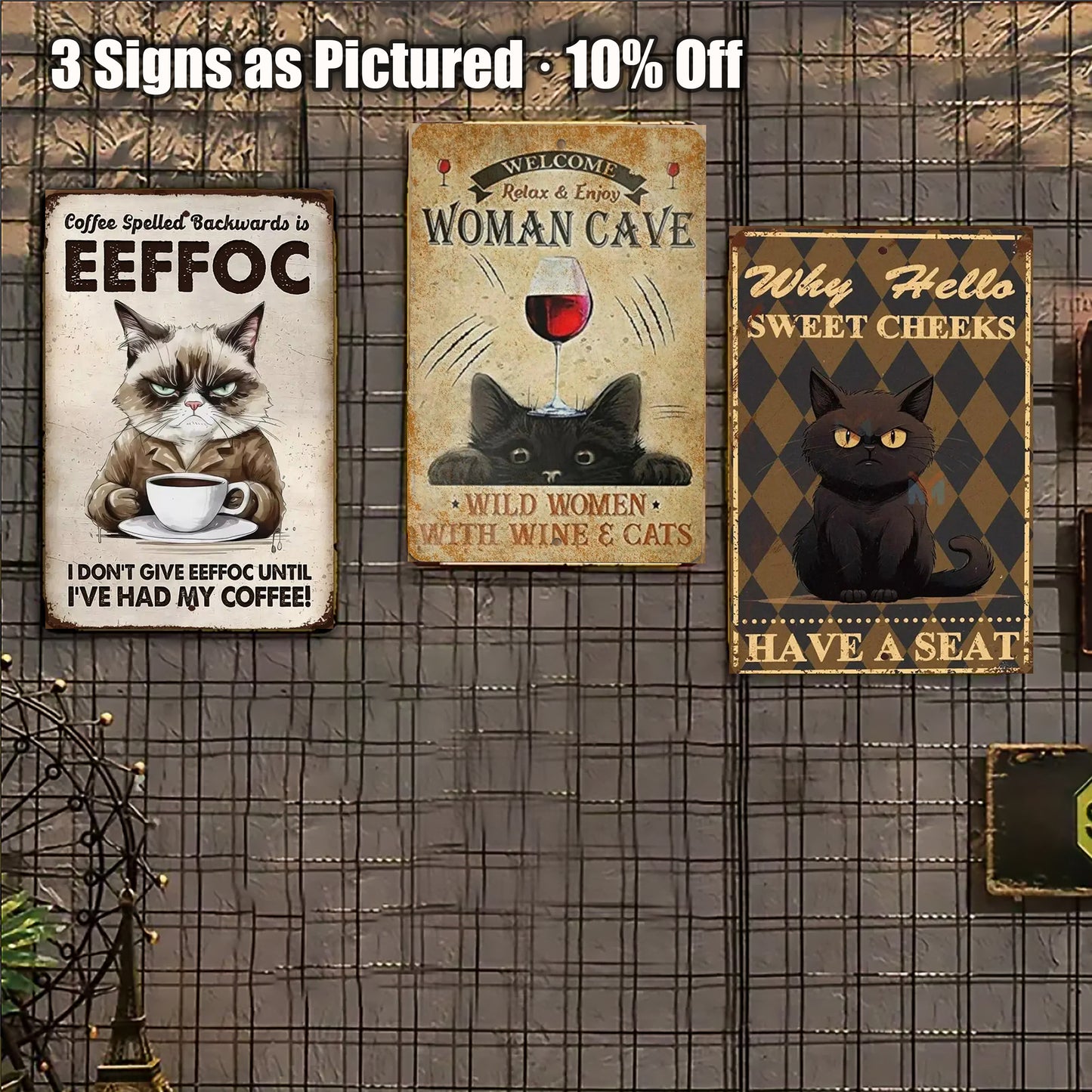 8x12 Cute Cat Metal Sign – Retro Tin Wall Art for Cat Lovers & Kitchens (1/3/6/10 Pieces)| Liberty Signs #ZH2032
