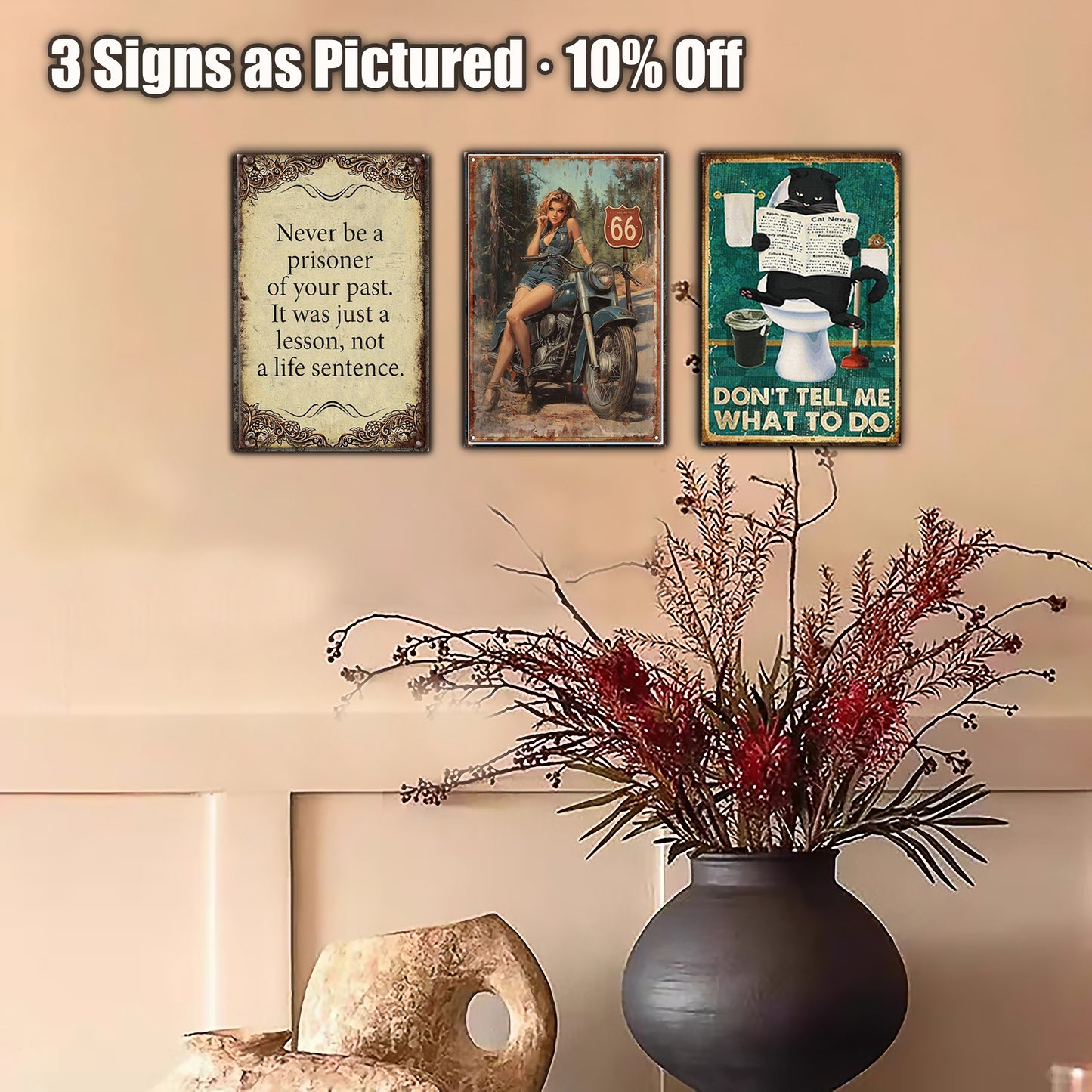 8x12 Cute Cat Metal Sign – Retro Tin Wall Art for Cat Lovers & Kitchens (1/3/6/10 Pieces) | Liberty Signs #ZH2317