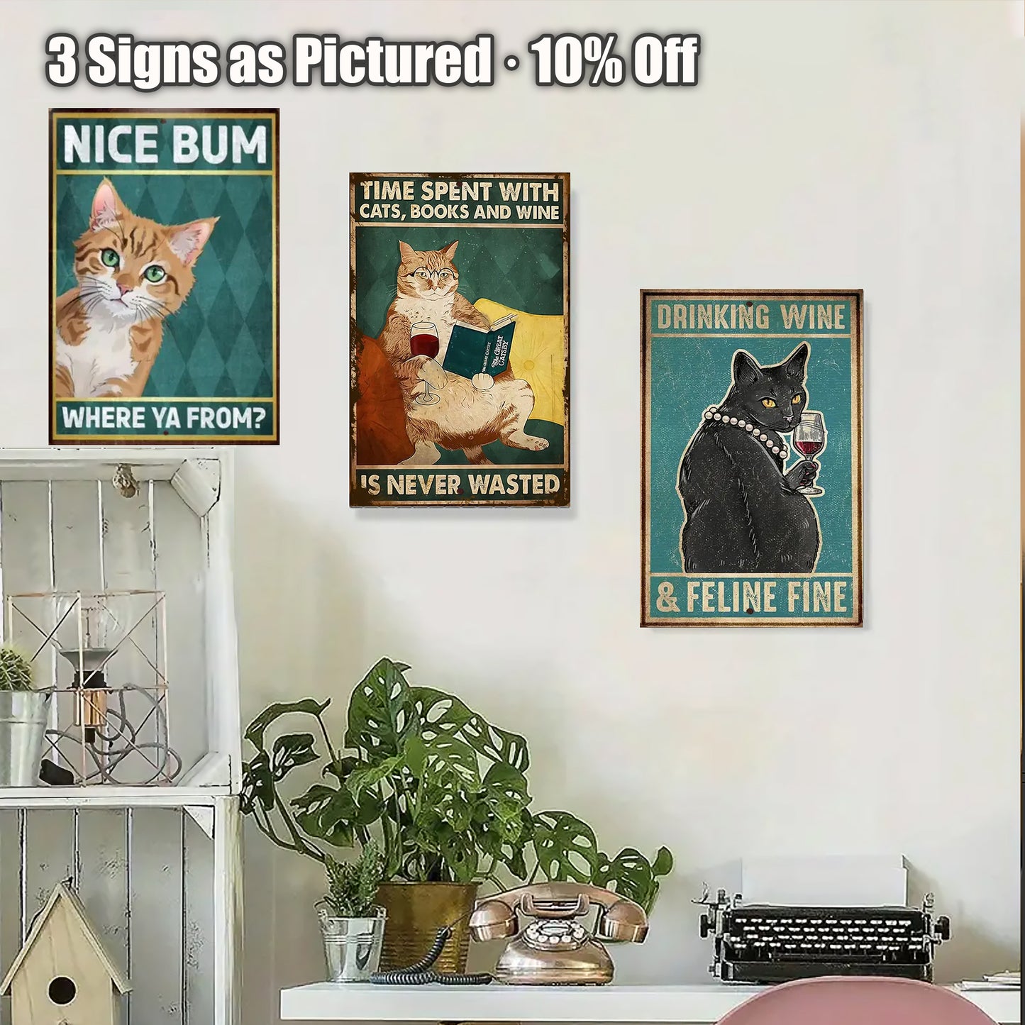 Funny Cat Wall Art Set – 8x12 Inch Vintage Metal Signs (1/3/6/10 Pieces)#ZH2018