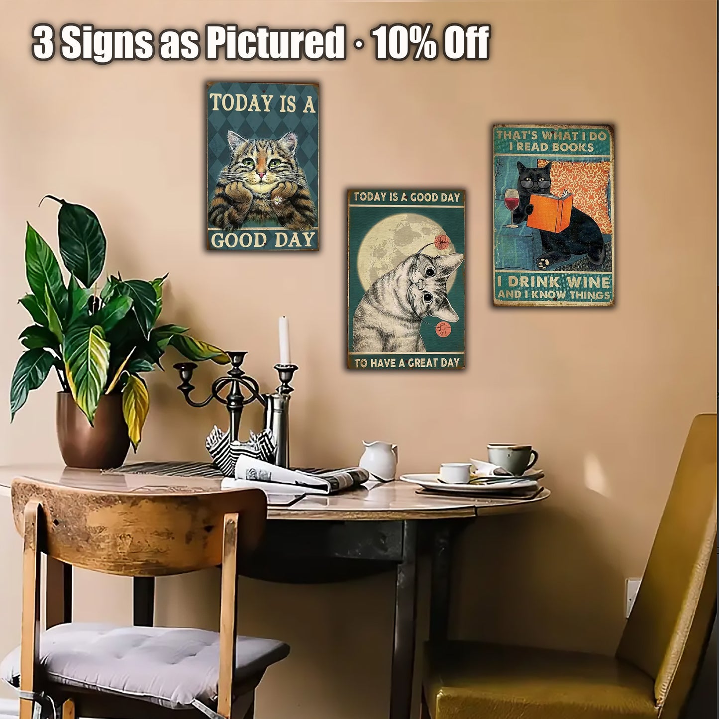 8x12 Cute Cat Metal Sign – Retro Tin Wall Art for Cat Lovers & Kitchens (1/3/6/10 Pieces) | Liberty Signs #ZH2043