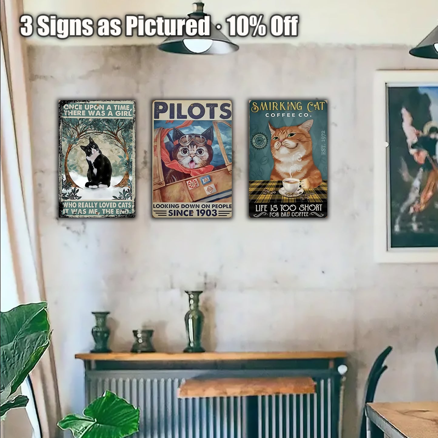 8x12 Cute Cat Metal Sign – Retro Tin Wall Art for Cat Lovers & Kitchens (1/3/6/10 Pieces) | Liberty Signs #ZH2223