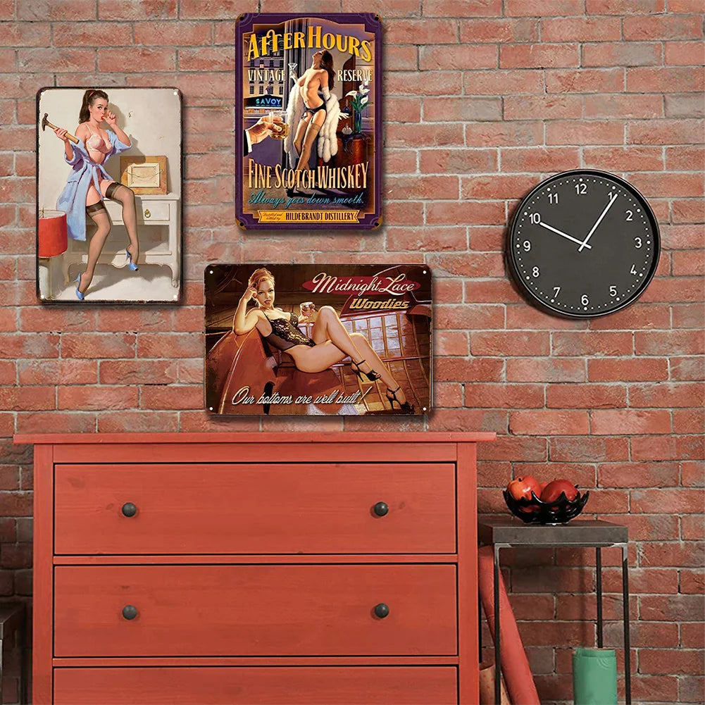 8x12 Pin-Up Girl Metal Sign – Retro Tin Wall Art for Garage & Bar Decor | Liberty Signs #ZH3003