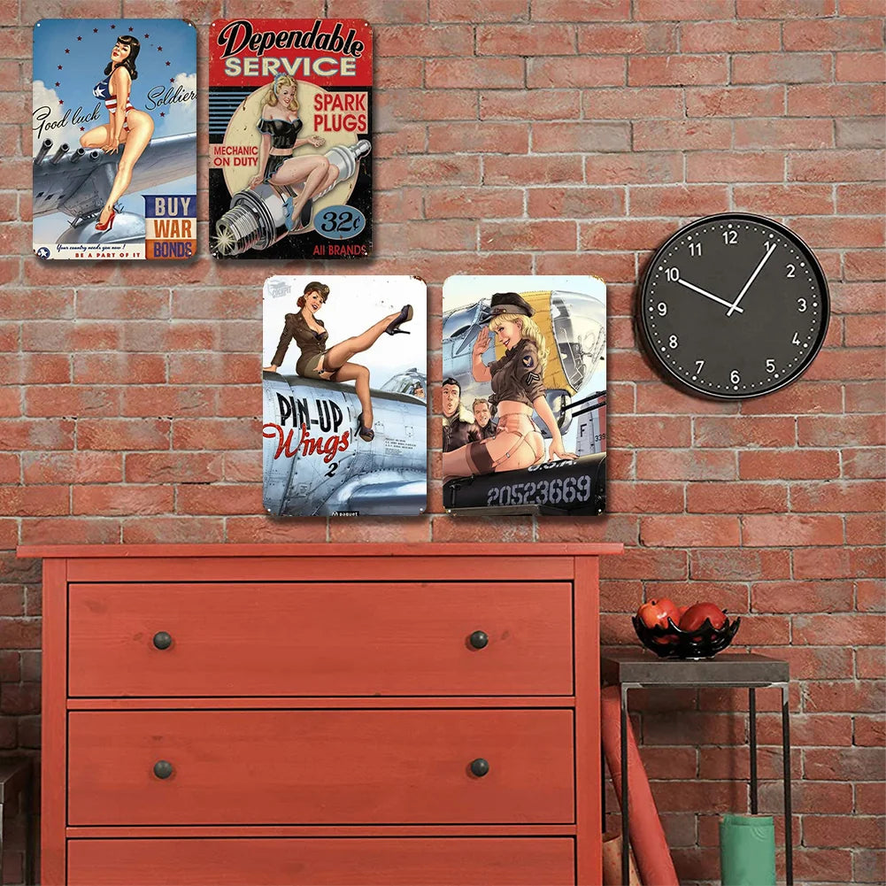 8x12 Pin-Up Girl Metal Sign – Retro Tin Wall Art for Garage & Bar Decor | Liberty Signs #ZH3005