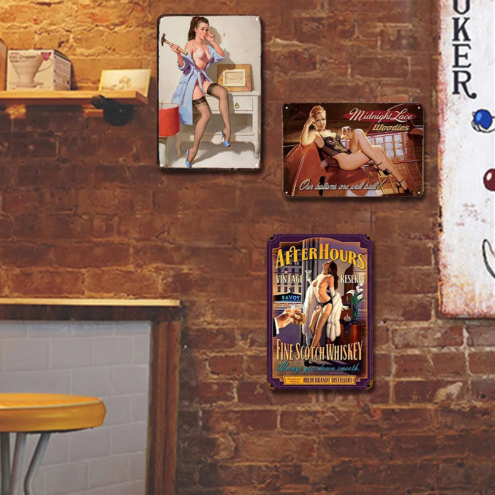 8x12 Pin-Up Girl Metal Sign – Retro Tin Wall Art for Garage & Bar Decor | Liberty Signs #ZH3003