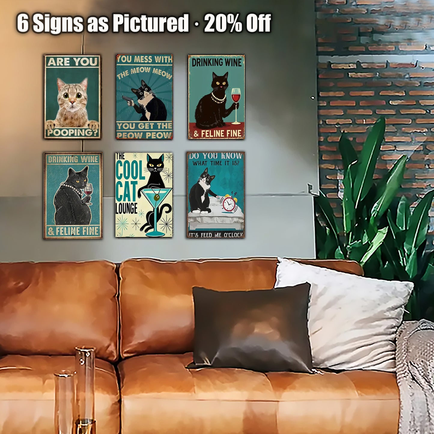 8x12 Cute Cat Metal Sign – Retro Tin Wall Art for Cat Lovers & Kitchens(1/3/6/10 Pieces) | Liberty Signs #2222
