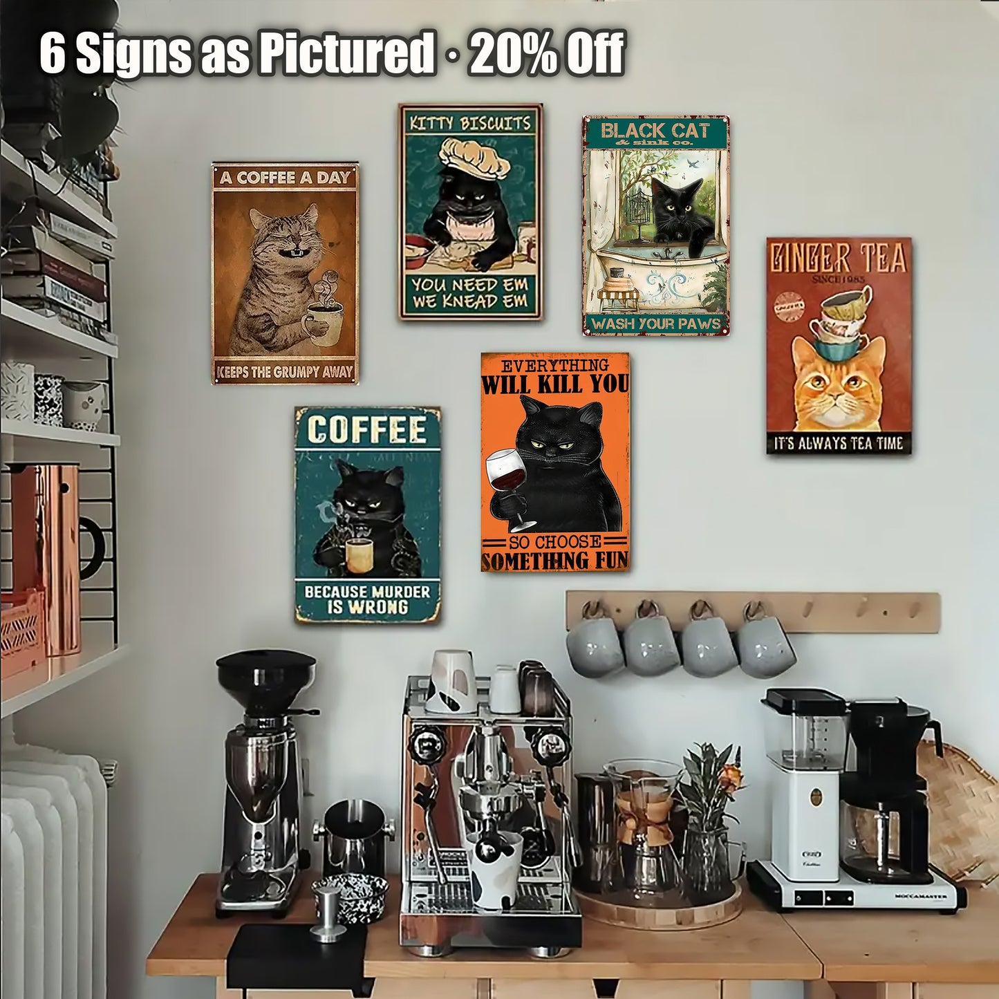 8x12 Cute Cat Metal Sign – Retro Tin Wall Art for Cat Lovers & Kitchens (1/3/6/10 Pieces) | Liberty Signs #2255