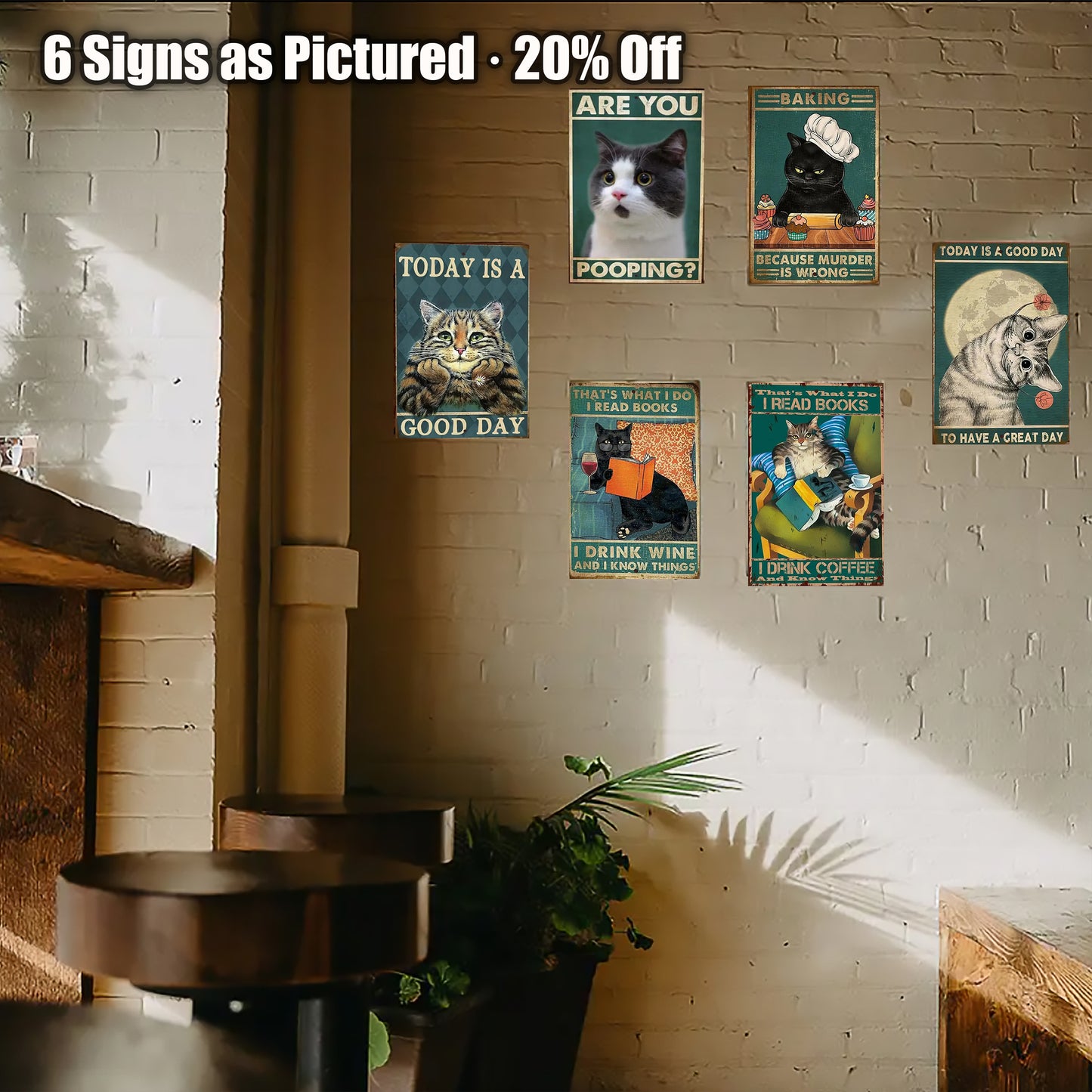 8x12 Cute Cat Metal Sign – Retro Tin Wall Art for Cat Lovers & Kitchens (1/3/6/10 Pieces) | Liberty Signs #ZH2043
