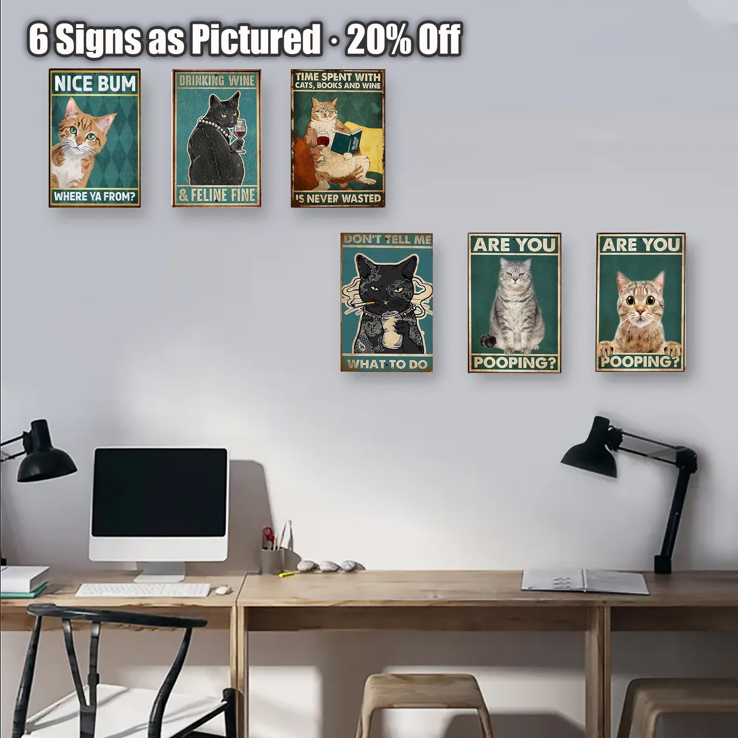 Funny Cat Wall Art Set – 8x12 Inch Vintage Metal Signs (1/3/6/10 Pieces)#ZH2018