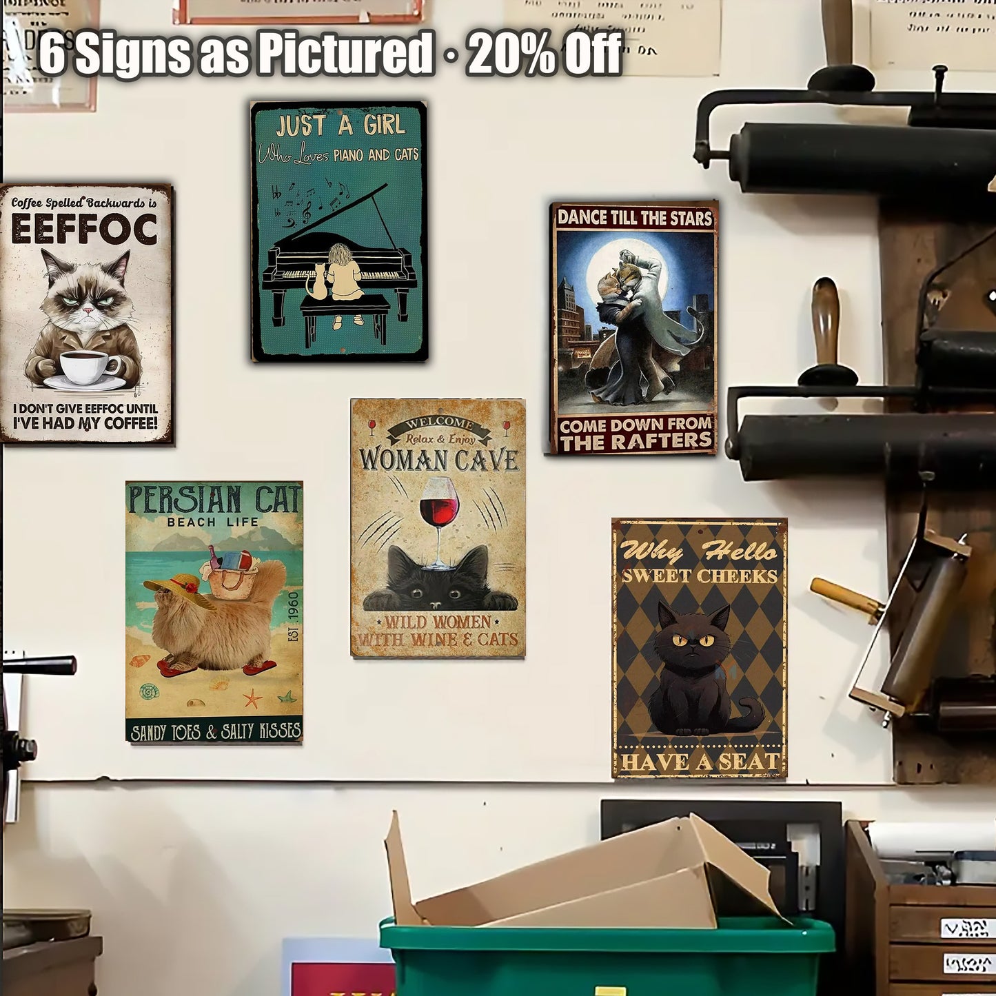 8x12 Cute Cat Metal Sign – Retro Tin Wall Art for Cat Lovers & Kitchens (1/3/6/10 Pieces)| Liberty Signs #ZH2032