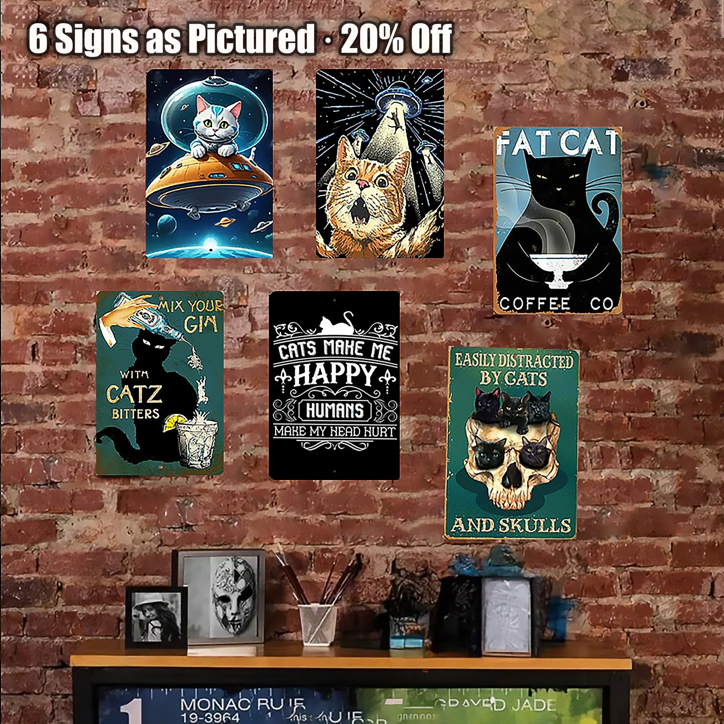 8x12 Cute Cat Metal Sign – Retro Tin Wall Art for Cat Lovers & Kitchens (1/3/6/10 Pieces)| Liberty Signs #ZH2204