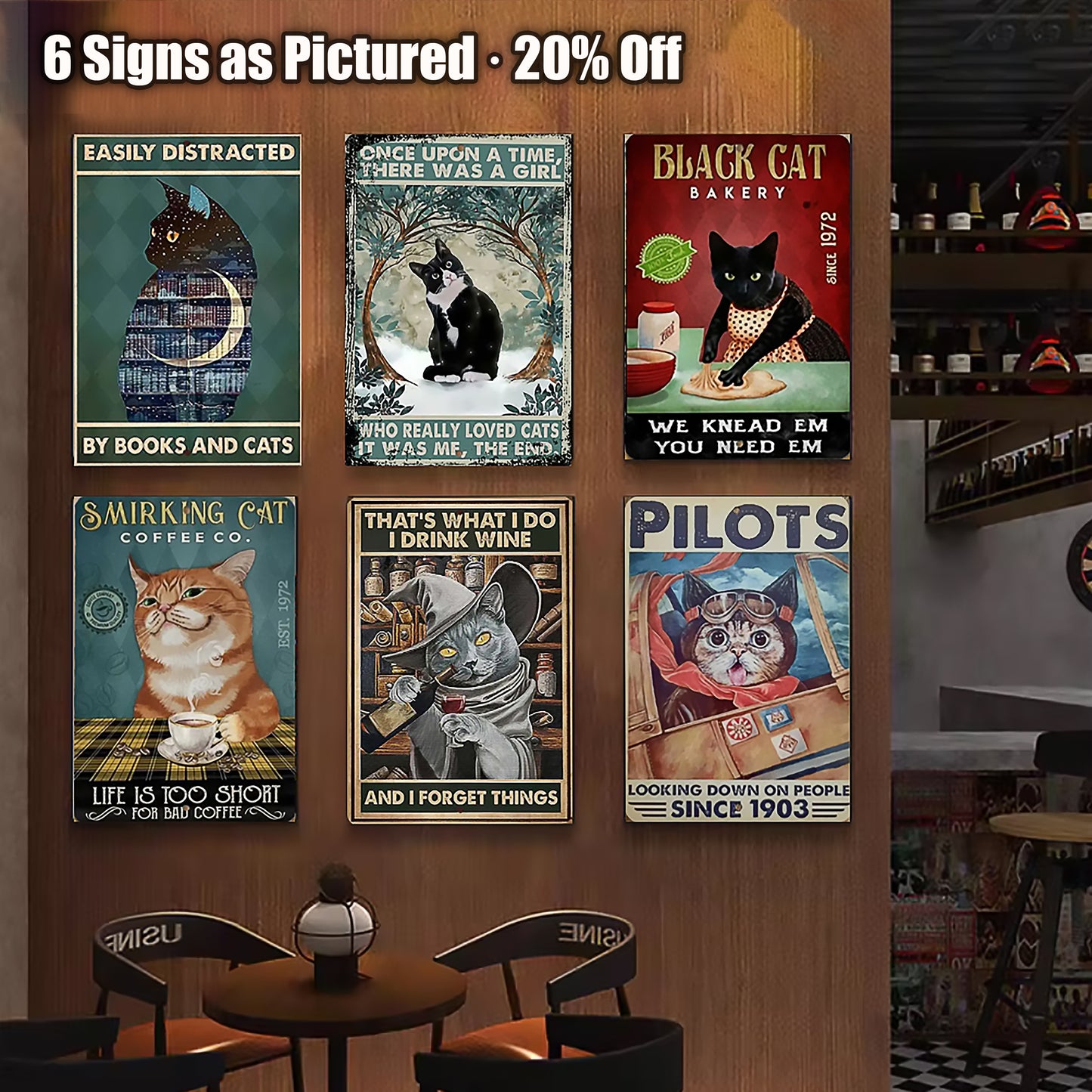 8x12 Cute Cat Metal Sign – Retro Tin Wall Art for Cat Lovers & Kitchens (1/3/6/10 Pieces) | Liberty Signs #ZH2223