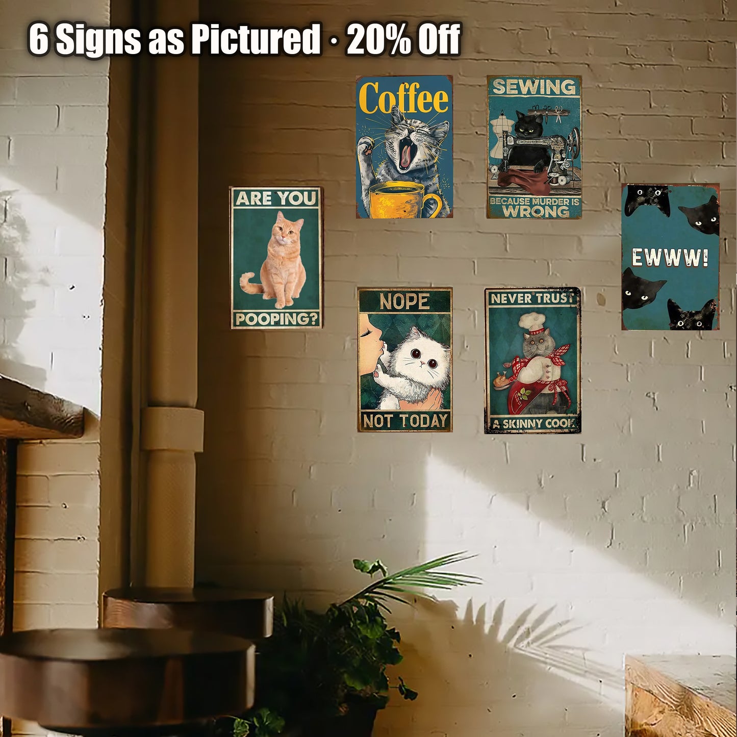 8x12 Cute Cat Metal Sign – Retro Tin Wall Art for Cat Lovers & Kitchens (1/3/6/10 Pieces) | Liberty Signs #ZH2016