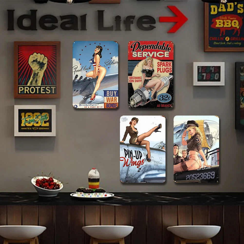 8x12 Pin-Up Girl Metal Sign – Retro Tin Wall Art for Garage & Bar Decor | Liberty Signs #ZH3005
