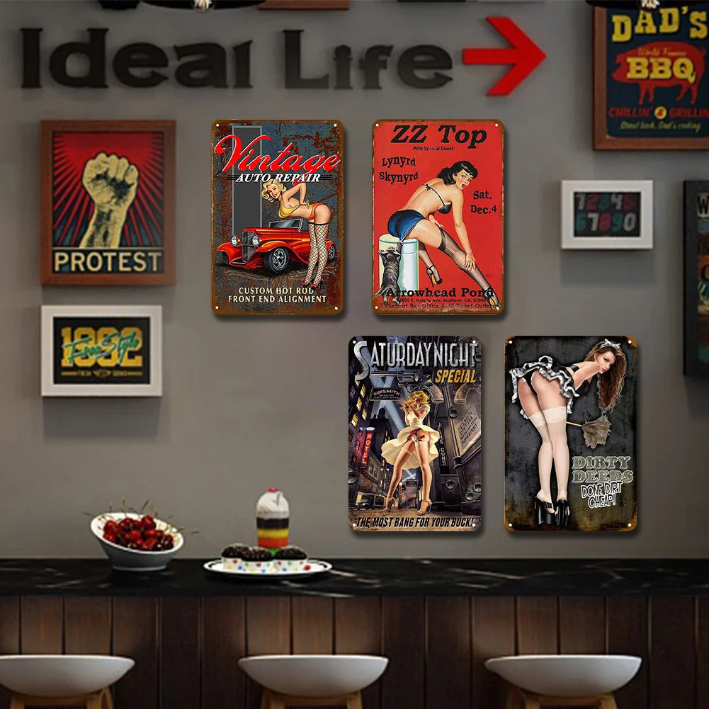 8x12 Pin-Up Girl Metal Sign – Retro Tin Wall Art for Garage & Bar Decor | Liberty Signs #ZH3004