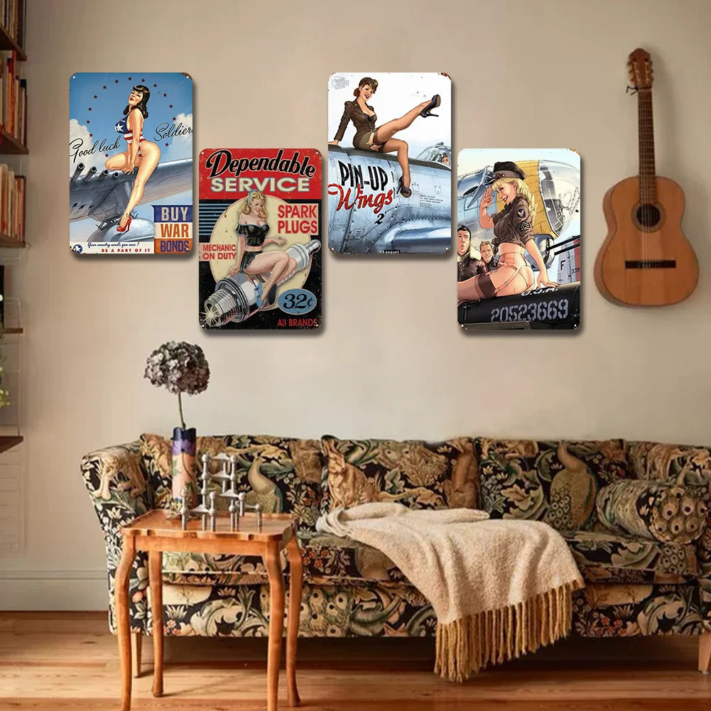 8x12 Pin-Up Girl Metal Sign – Retro Tin Wall Art for Garage & Bar Decor | Liberty Signs #ZH3005