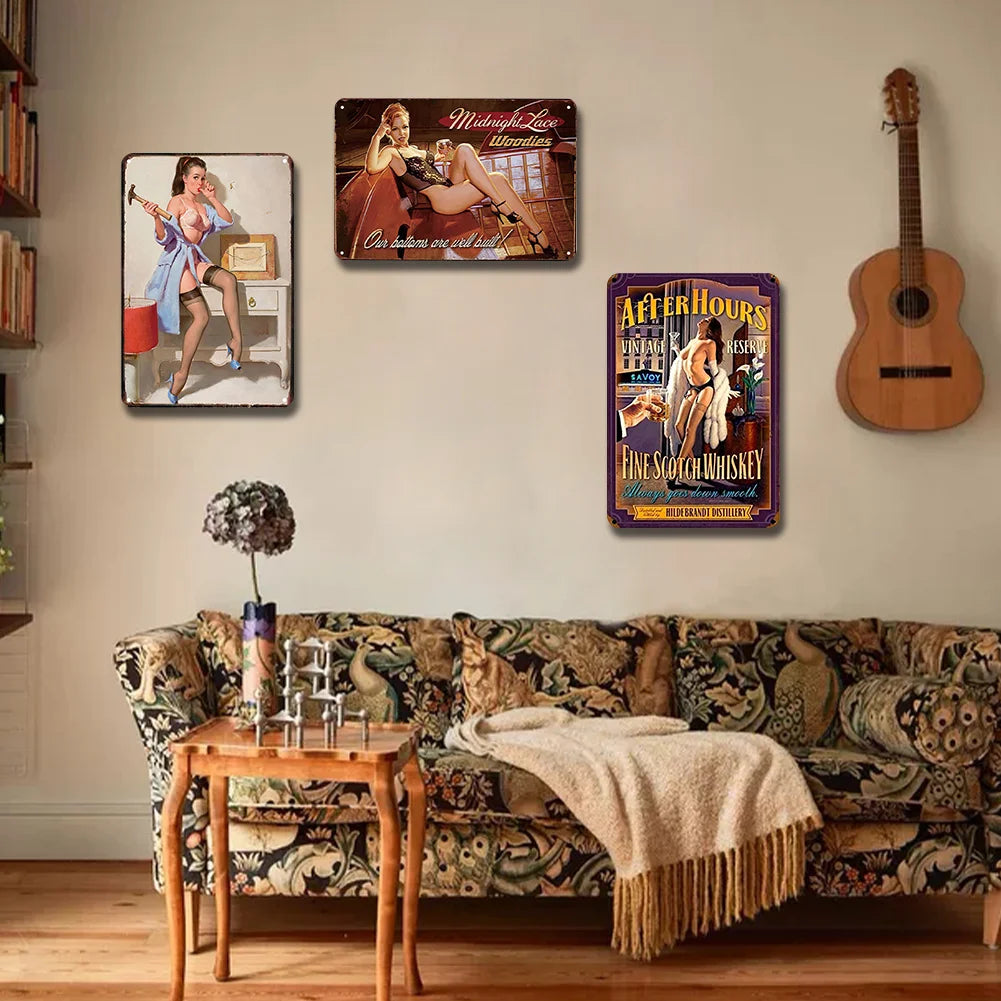 8x12 Pin-Up Girl Metal Sign – Retro Tin Wall Art for Garage & Bar Decor | Liberty Signs #ZH3003