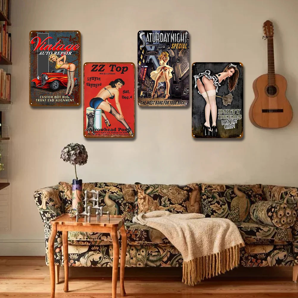 8x12 Pin-Up Girl Metal Sign – Retro Tin Wall Art for Garage & Bar Decor | Liberty Signs #ZH3004