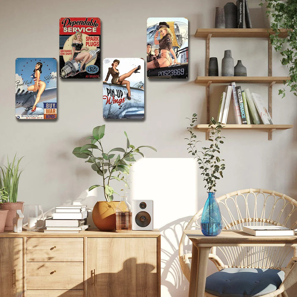 8x12 Pin-Up Girl Metal Sign – Retro Tin Wall Art for Garage & Bar Decor | Liberty Signs #ZH3005