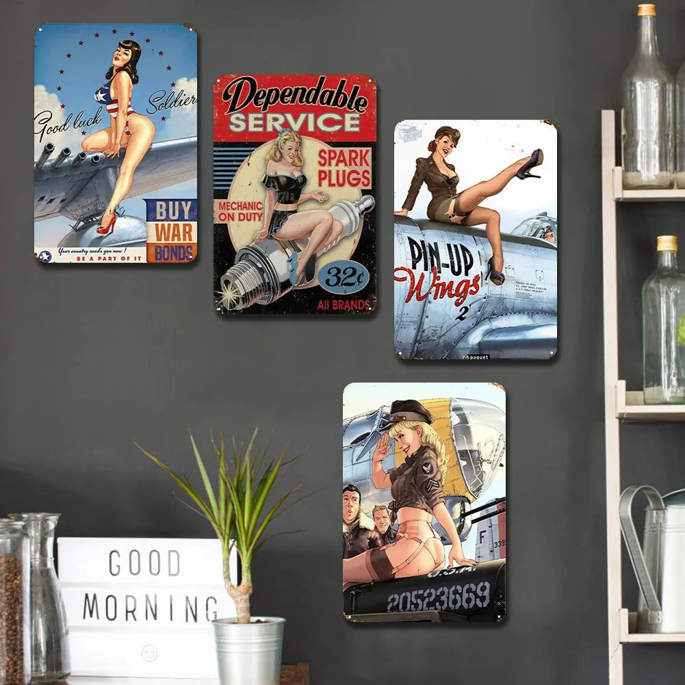 8x12 Pin-Up Girl Metal Sign – Retro Tin Wall Art for Garage & Bar Decor | Liberty Signs #ZH3005